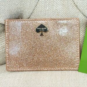 NEW Kate Spade Glitter Bug Graham Sparkling Card Case Holder, Rose Gold Pink